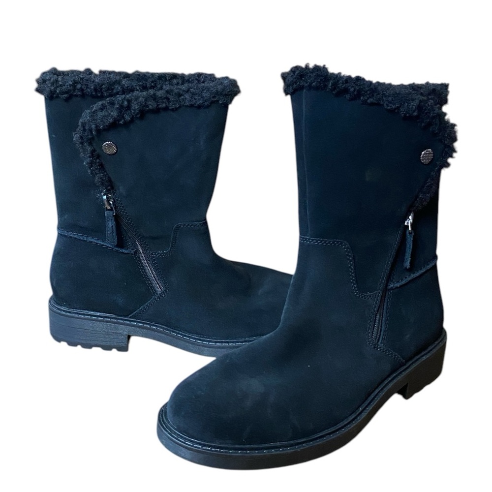 Clarks Black Suede Shearling Winter Boots